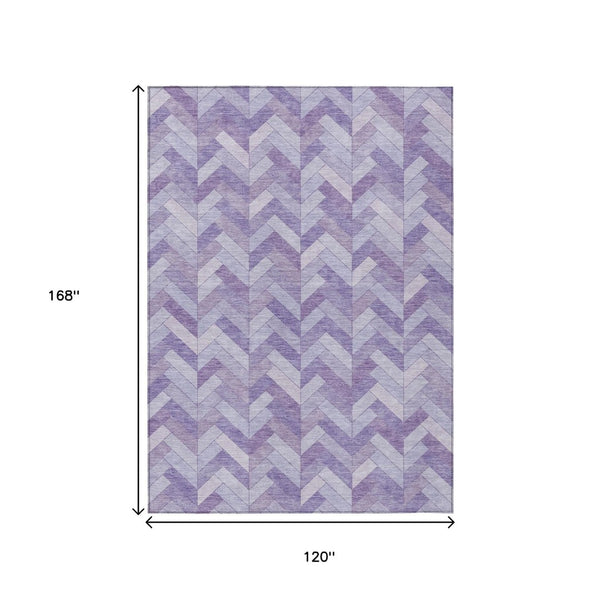 HomeRoots 10' X 14' Stylish Plum and Ivory Geometric Washable Area Rug for Indoor and Outdoor Spaces 658212