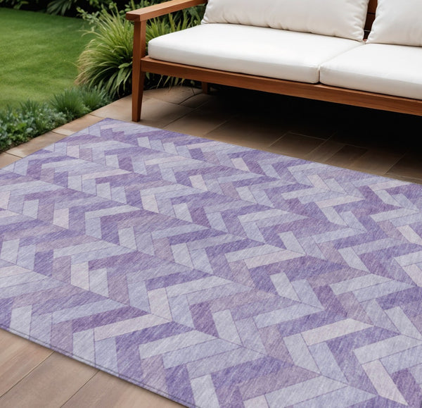 HomeRoots 10' X 14' Stylish Plum and Ivory Geometric Washable Area Rug for Indoor and Outdoor Spaces 658212