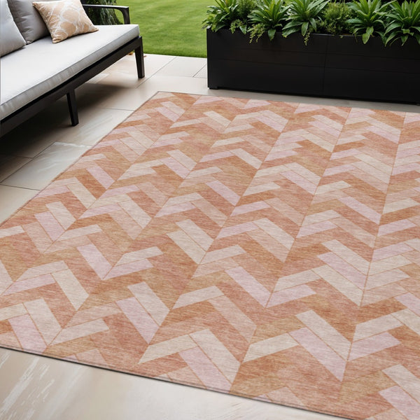 HomeRoots 5' X 8' Salmon and Ivory Geometric Area Rug – Washable, Durable Design for Indoor/Outdoor Spaces! 658214