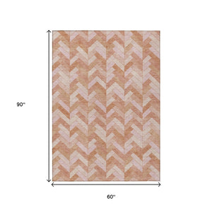 HomeRoots 5' X 8' Salmon and Ivory Geometric Area Rug – Washable, Durable Design for Indoor/Outdoor Spaces! 658214