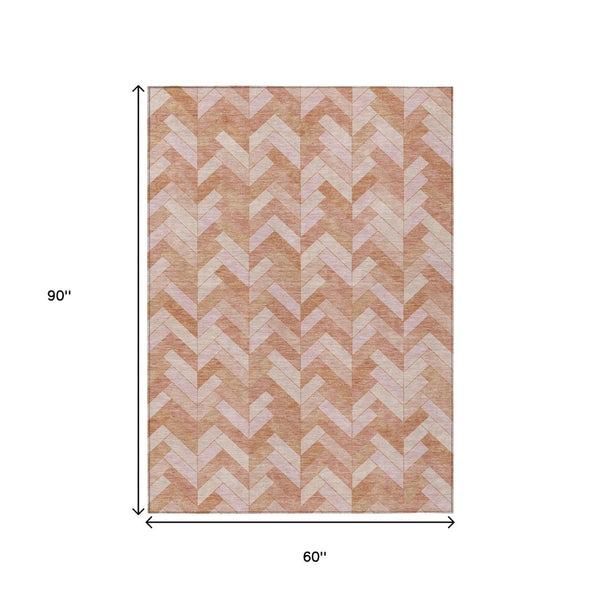 HomeRoots 5' X 8' Salmon and Ivory Geometric Area Rug – Washable, Durable Design for Indoor/Outdoor Spaces! 658214