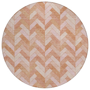 HomeRoots 8' Salmon and Ivory Round Geometric Area Rug - Washable, Durable Design for Indoor & Outdoor Use 658215