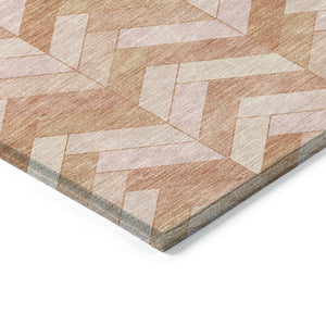 HomeRoots 8' Salmon and Ivory Round Geometric Area Rug - Washable, Durable Design for Indoor & Outdoor Use 658215
