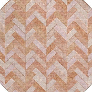 HomeRoots 8' Salmon and Ivory Round Geometric Area Rug - Washable, Durable Design for Indoor & Outdoor Use 658215