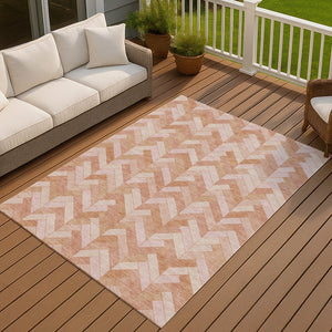 HomeRoots 8' X 10' Salmon & Ivory Geometric Area Rug - Durable, Washable Design for Indoor & Outdoor Use! 658216