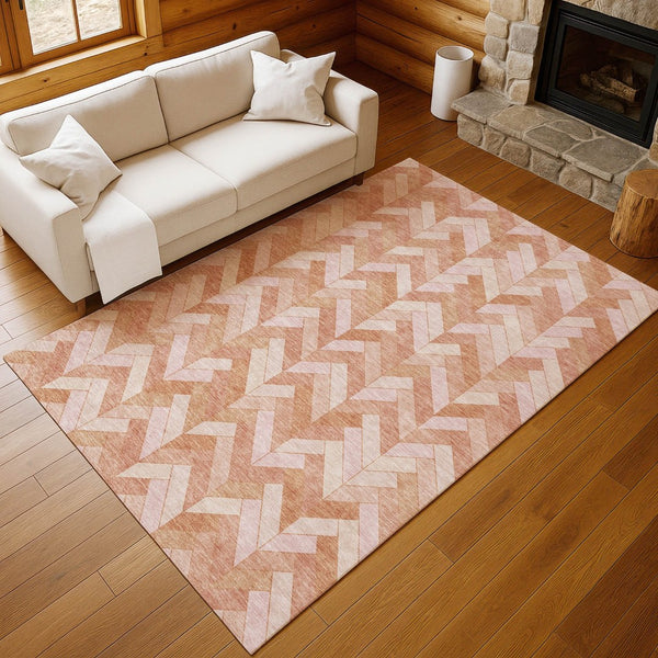 HomeRoots 8' X 10' Salmon & Ivory Geometric Area Rug - Durable, Washable Design for Indoor & Outdoor Use! 658216