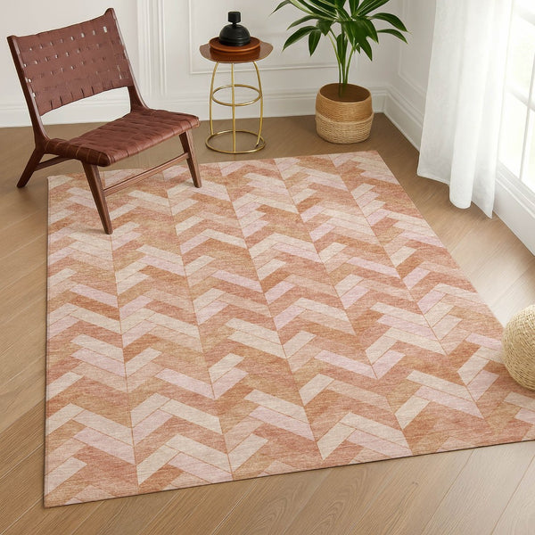 HomeRoots 8' X 10' Salmon & Ivory Geometric Area Rug - Durable, Washable Design for Indoor & Outdoor Use! 658216