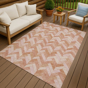 HomeRoots 8' X 10' Salmon & Ivory Geometric Area Rug - Durable, Washable Design for Indoor & Outdoor Use! 658216