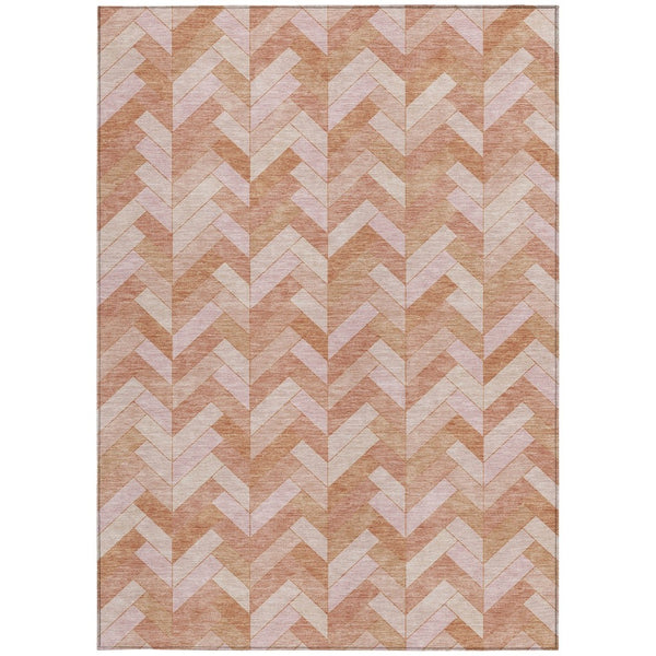 HomeRoots 9' X 12' Salmon and Ivory Geometric Area Rug - Stylish, Washable, Durable for Indoor & Outdoor Use 658217