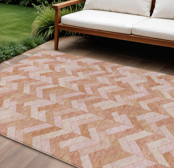 HomeRoots 9' X 12' Salmon and Ivory Geometric Area Rug - Stylish, Washable, Durable for Indoor & Outdoor Use 658217