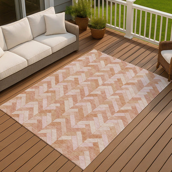 HomeRoots 9' X 12' Salmon and Ivory Geometric Area Rug - Stylish, Washable, Durable for Indoor & Outdoor Use 658217