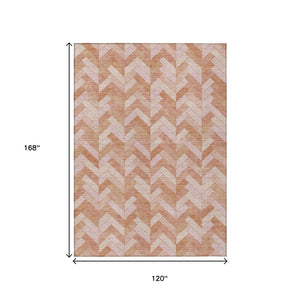HomeRoots 10' Salmon and Ivory Geometric Area Rug – Washable, Durable, Indoor/Outdoor Perfect for High-Traffic Spaces 658218