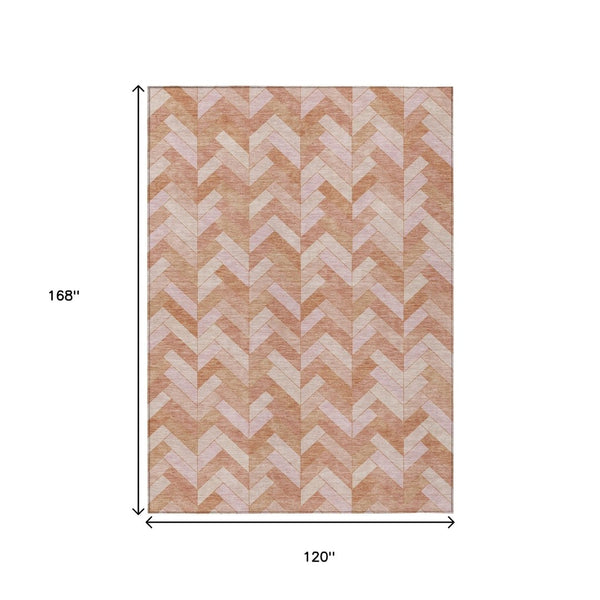 HomeRoots 10' Salmon and Ivory Geometric Area Rug – Washable, Durable, Indoor/Outdoor Perfect for High-Traffic Spaces 658218