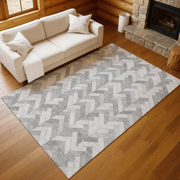 HomeRoots 5' Silver and Gray Geometric Washable Area Rug - Modern Indoor/Outdoor Design, Durable & Stylish! 658220