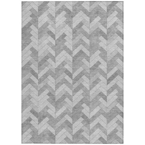 HomeRoots 8' X 10' Stylish Silver and Gray Geometric Rug - Durable, Washable for Indoor & Outdoor Use! 658222