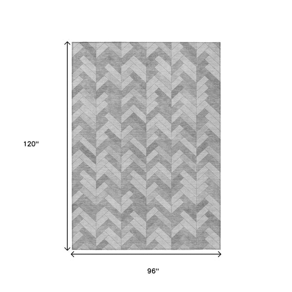 HomeRoots 8' X 10' Stylish Silver and Gray Geometric Rug - Durable, Washable for Indoor & Outdoor Use! 658222