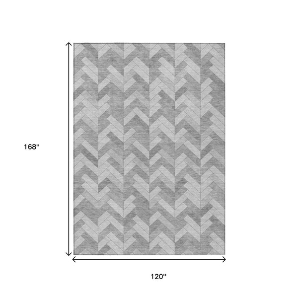 HomeRoots 10' Geometric Silver and Gray Washable Area Rug – Durable Indoor/Outdoor Design for High-Traffic Spaces 658224