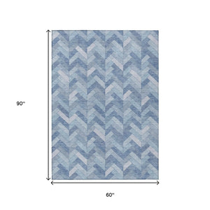 HomeRoots 5' Stylish Sky Blue & Silver Geometric Indoor-Outdoor Area Rug - Durable, Washable & Versatile! 658226