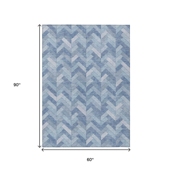 HomeRoots 5' Stylish Sky Blue & Silver Geometric Indoor-Outdoor Area Rug - Durable, Washable & Versatile! 658226