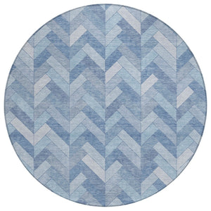 HomeRoots 8' Sky Blue and Silver Round Geometric Indoor-Outdoor Area Rug - Durable, Washable, Stylish Design 658227