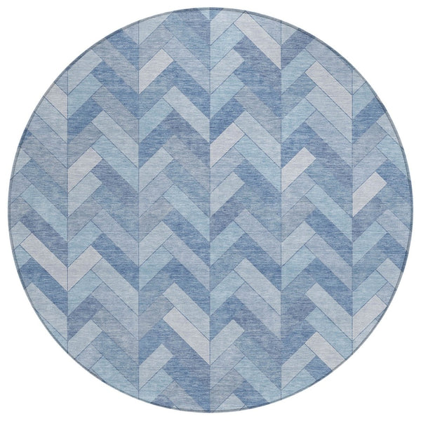 HomeRoots 8' Sky Blue and Silver Round Geometric Indoor-Outdoor Area Rug - Durable, Washable, Stylish Design 658227