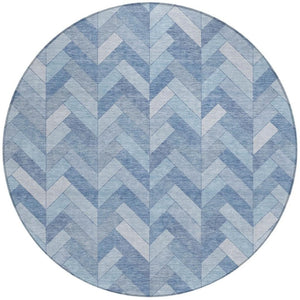 HomeRoots 8' Sky Blue and Silver Round Geometric Indoor-Outdoor Area Rug - Durable, Washable, Stylish Design 658227