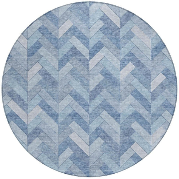 HomeRoots 8' Sky Blue and Silver Round Geometric Indoor-Outdoor Area Rug - Durable, Washable, Stylish Design 658227