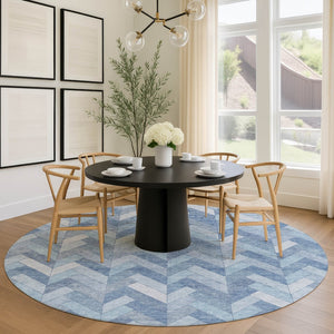 HomeRoots 8' Sky Blue and Silver Round Geometric Indoor-Outdoor Area Rug - Durable, Washable, Stylish Design 658227
