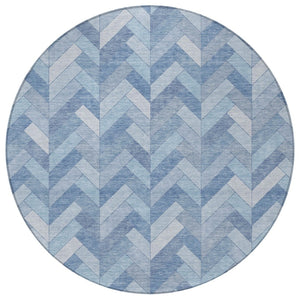 HomeRoots 8' Sky Blue and Silver Round Geometric Indoor-Outdoor Area Rug - Durable, Washable, Stylish Design 658227