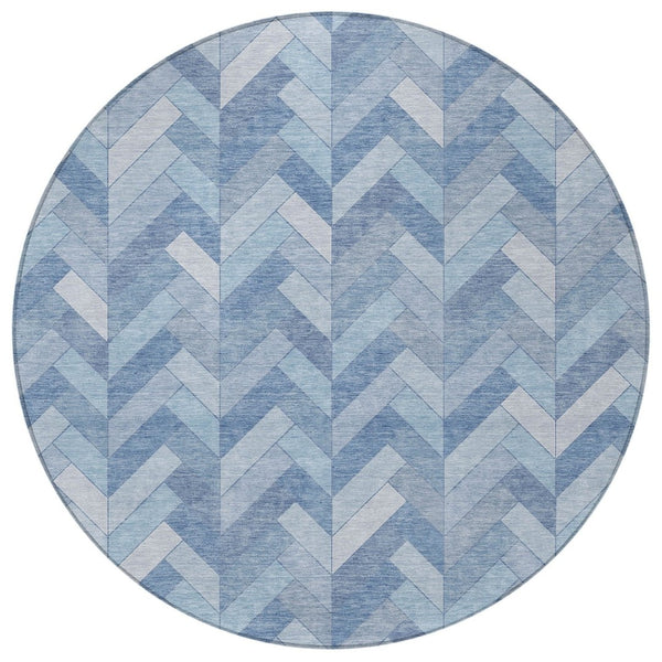 HomeRoots 8' Sky Blue and Silver Round Geometric Indoor-Outdoor Area Rug - Durable, Washable, Stylish Design 658227