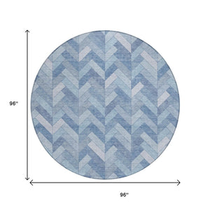 HomeRoots 8' Sky Blue and Silver Round Geometric Indoor-Outdoor Area Rug - Durable, Washable, Stylish Design 658227