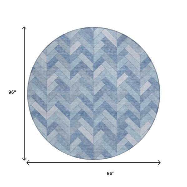 HomeRoots 8' Sky Blue and Silver Round Geometric Indoor-Outdoor Area Rug - Durable, Washable, Stylish Design 658227