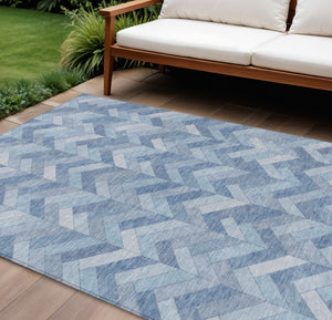 HomeRoots 9' Sky Blue and Silver Geometric Area Rug – Stylish, Washable for Indoor/Outdoor Use, Durable Design! 658229