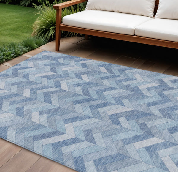 HomeRoots 9' Sky Blue and Silver Geometric Area Rug – Stylish, Washable for Indoor/Outdoor Use, Durable Design! 658229