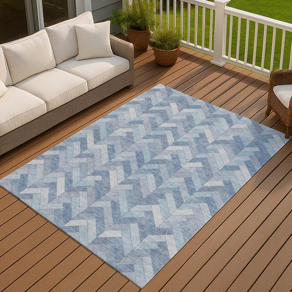 HomeRoots 9' Sky Blue and Silver Geometric Area Rug – Stylish, Washable for Indoor/Outdoor Use, Durable Design! 658229