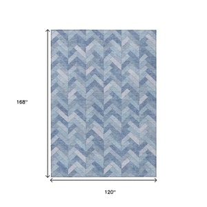 HomeRoots 10' Sky Blue & Silver Geometric Area Rug - Washable, Durable, Versatile for Indoor & Outdoor Spaces 658230