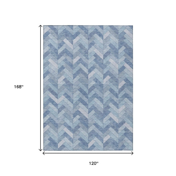 HomeRoots 10' Sky Blue & Silver Geometric Area Rug - Washable, Durable, Versatile for Indoor & Outdoor Spaces 658230