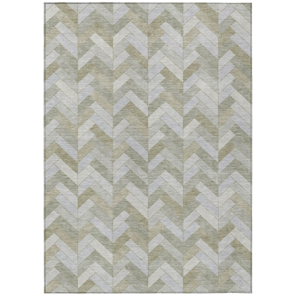 HomeRoots 5' Taupe and Beige Geometric Area Rug – Stylish Washable Indoor/Outdoor Mat for Busy Homes 658232