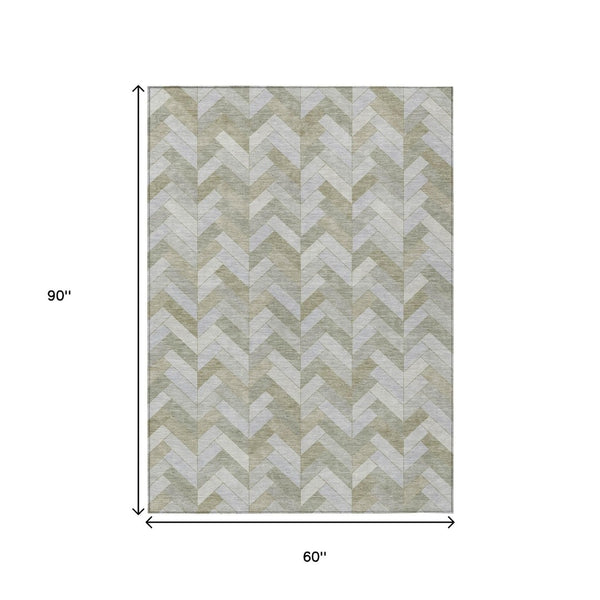 HomeRoots 5' Taupe and Beige Geometric Area Rug – Stylish Washable Indoor/Outdoor Mat for Busy Homes 658232