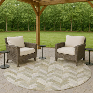 HomeRoots 8' Taupe and Beige Geometric Indoor Outdoor Area Rug - Washable, Durable, Stylish for Any Space 658233