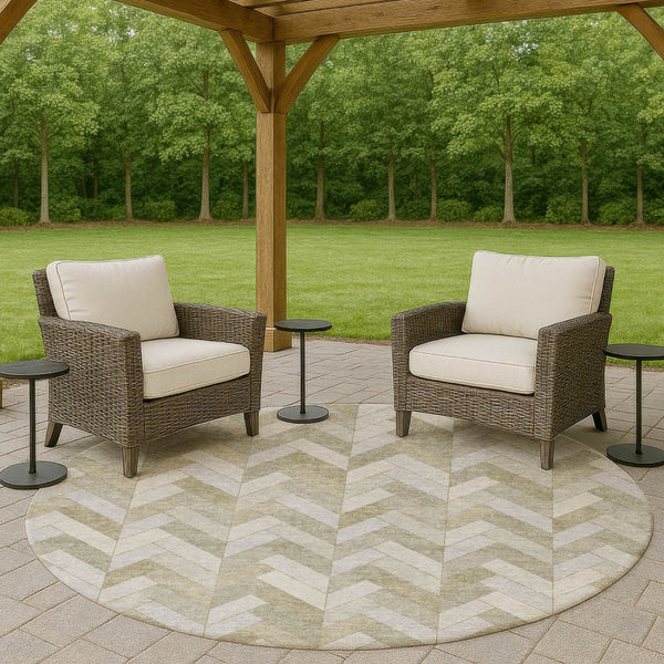 HomeRoots 8' Taupe and Beige Geometric Indoor Outdoor Area Rug - Washable, Durable, Stylish for Any Space 658233