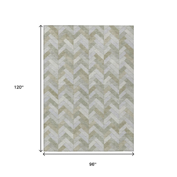 HomeRoots 8' X 10' Taupe and Beige Geometric Area Rug - Washable, Stain-Resistant, Perfect for Indoor & Outdoor Use 658234