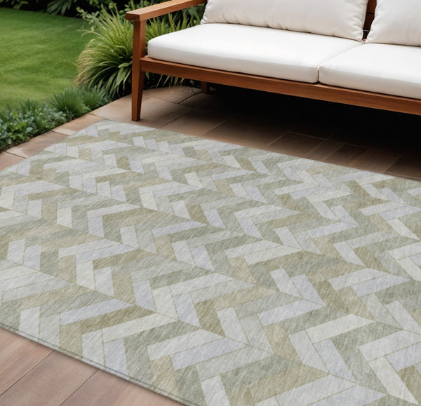 HomeRoots 10' Indoor Outdoor Taupe and Beige Geometric Area Rug - Durable, Washable, Stylish for Any Space 658236