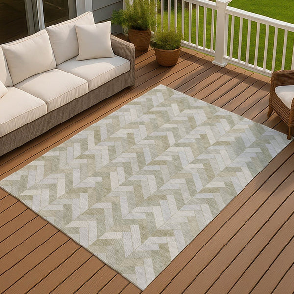HomeRoots 10' Indoor Outdoor Taupe and Beige Geometric Area Rug - Durable, Washable, Stylish for Any Space 658236