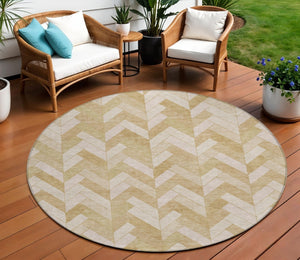 HomeRoots 8' Wheat and Beige Round Geometric Rug – Stylish, Washable, Durable for Indoor/Outdoor Spaces 658239