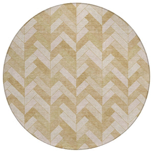 HomeRoots 8' Wheat and Beige Round Geometric Rug – Stylish, Washable, Durable for Indoor/Outdoor Spaces 658239
