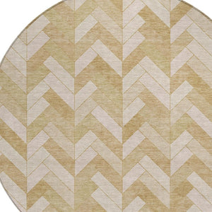 HomeRoots 8' Wheat and Beige Round Geometric Rug – Stylish, Washable, Durable for Indoor/Outdoor Spaces 658239