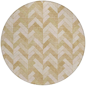 HomeRoots 8' Wheat and Beige Round Geometric Rug – Stylish, Washable, Durable for Indoor/Outdoor Spaces 658239