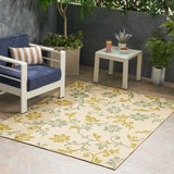 Christopher Knight Home® - Noble House - Bursaw Outdoor 5'3" X 7' Botanical Area Rug, Ivory and Green