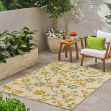 Christopher Knight Home® - Noble House - Bursaw Outdoor 5'3" X 7' Botanical Area Rug, Ivory and Green